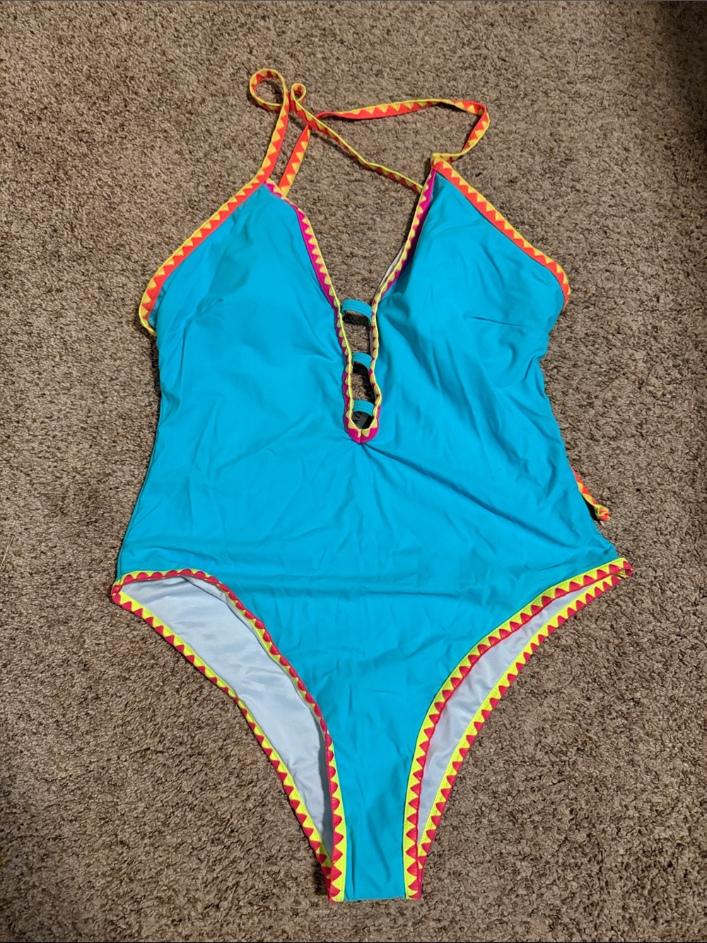 Turquoise One-Piece Swimsuit with Contrast Trim
